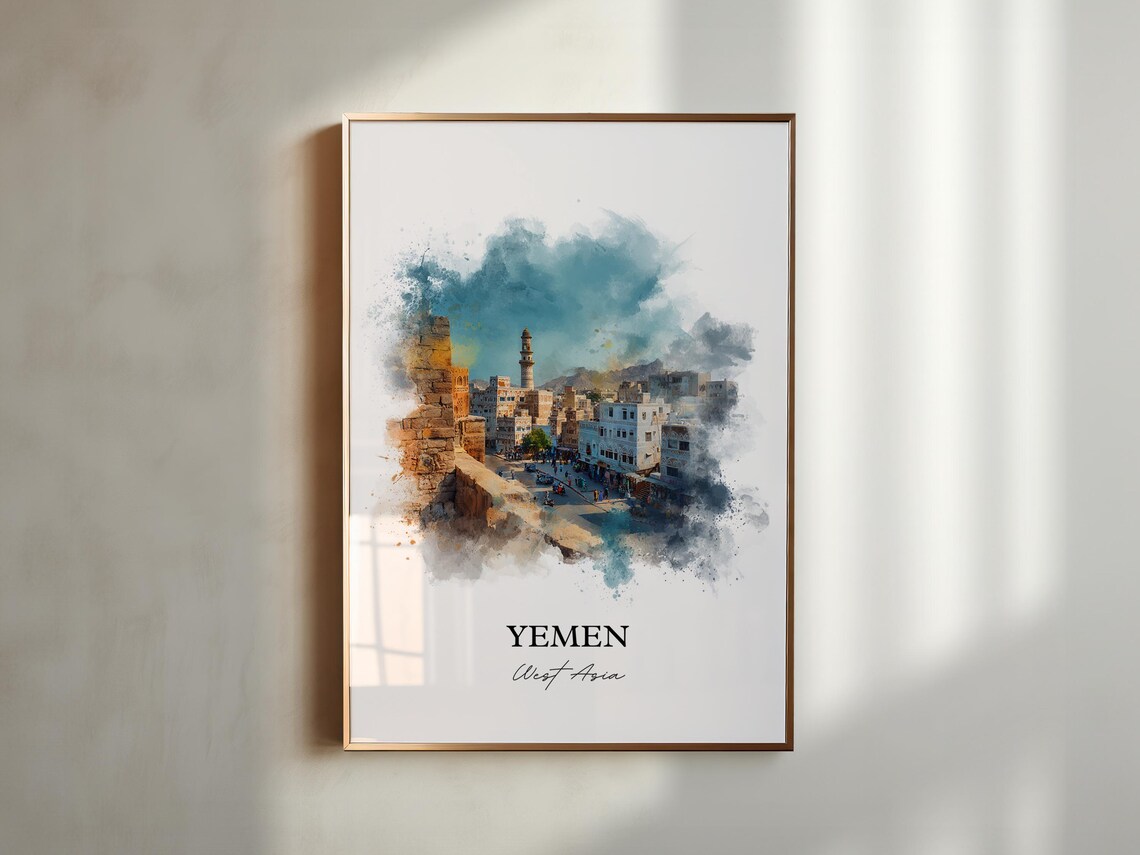 Yemen West Asia Watercolor Art Old City Tower Houses Minaret Poster - Image 5
