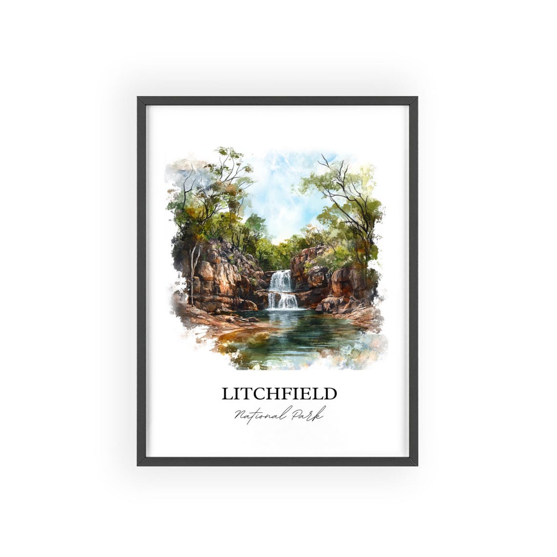 Litchfield National Park Waterfall Watercolor Nature Art Poster - Image 2