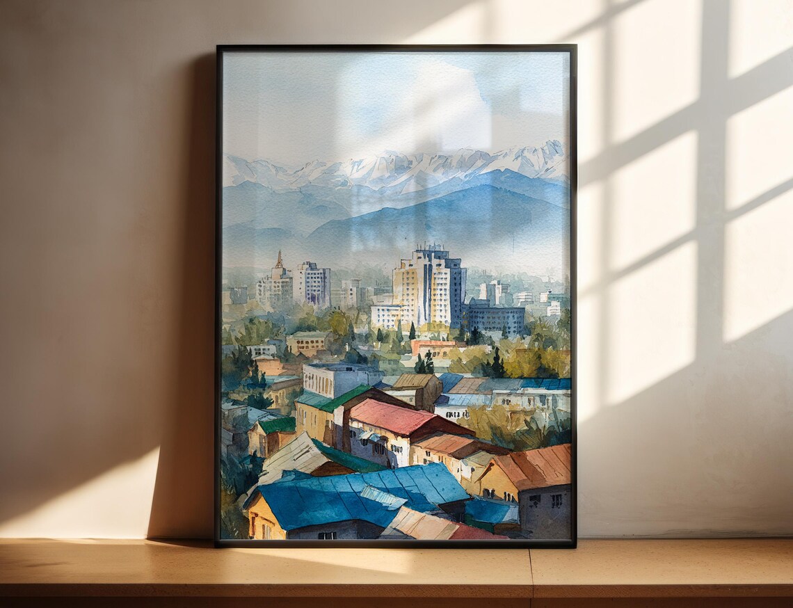 Bishkek Watercolor Travel Poster, Kyrgyzstan Decor
