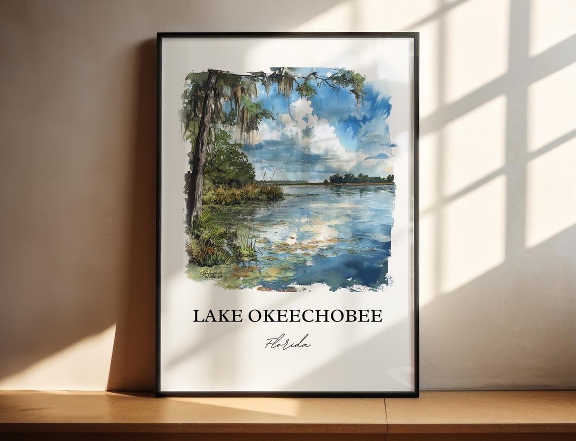 Lake Okeechobee Florida Cypress Lake Scenic Watercolor Poster