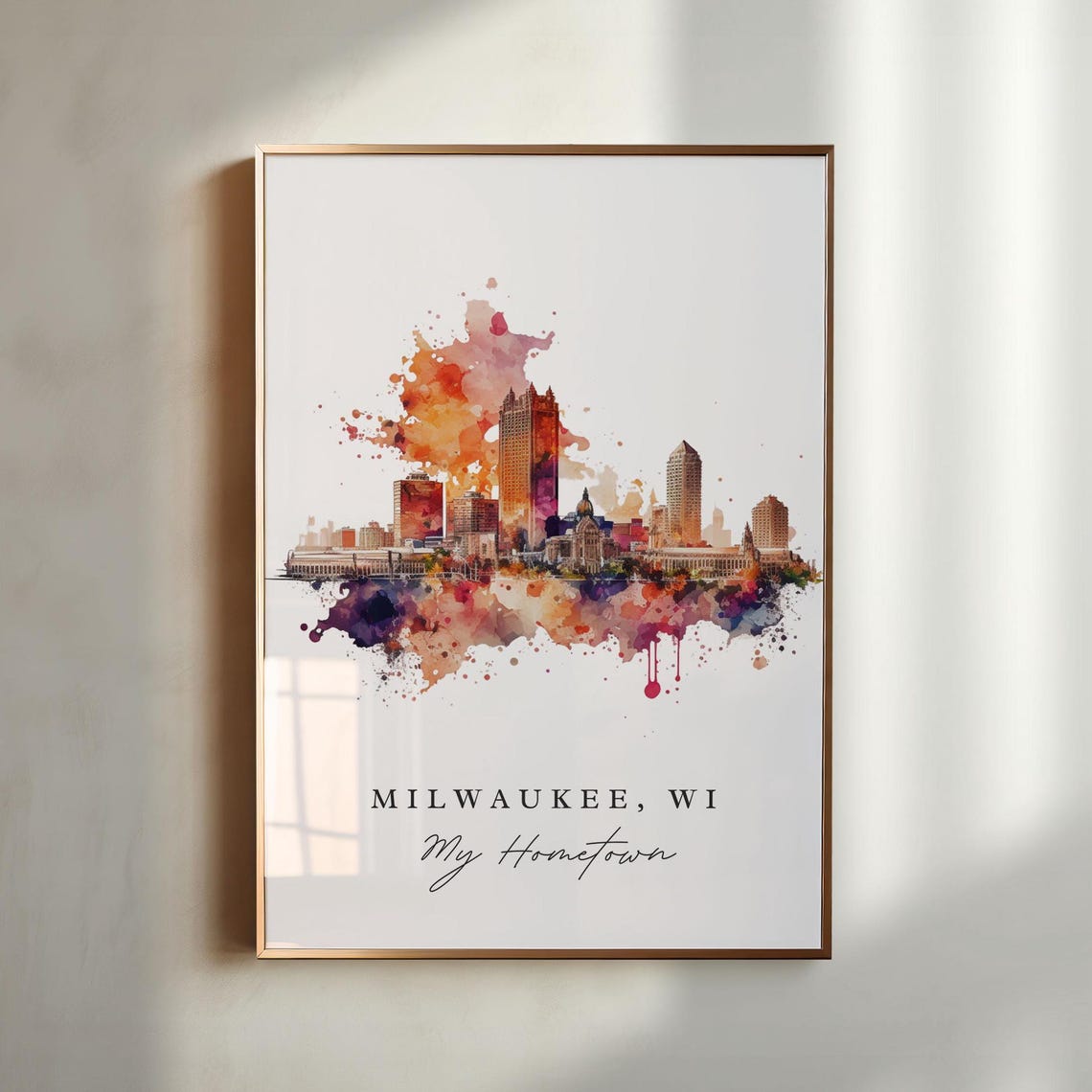 Milwaukee Wisconsin Watercolor Skyline Hometown Keepsake Art Print