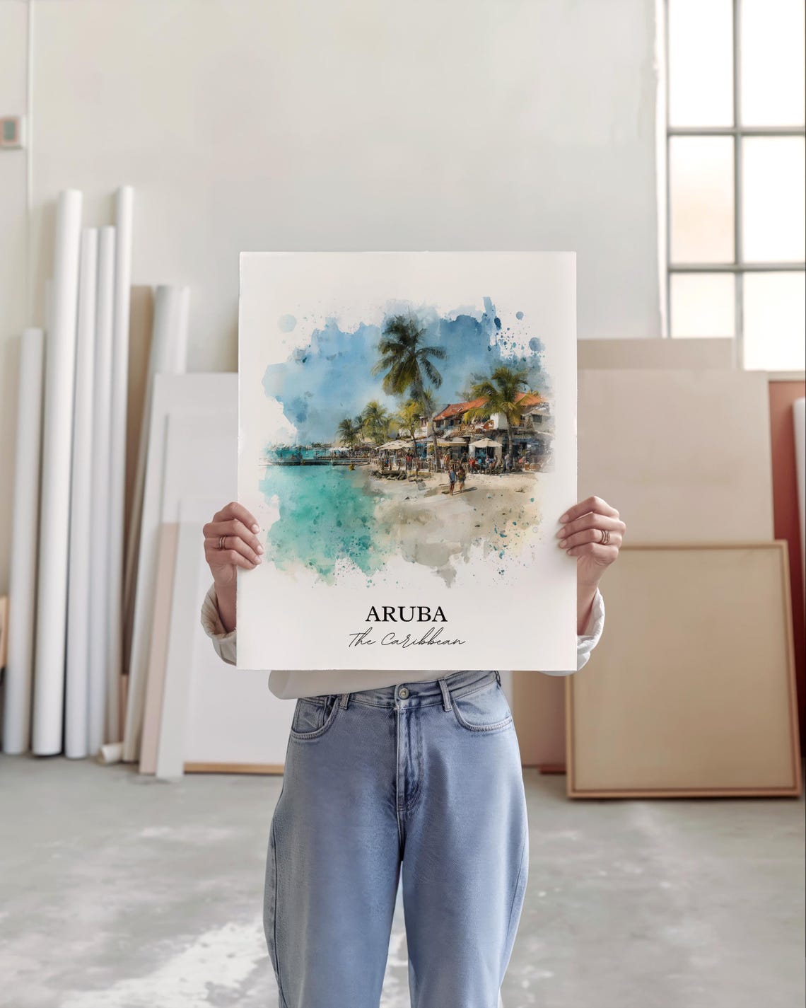 Aruba Wall Art Print Watercolor Caribbean Gift Travel Poster Housewarming - Image 3