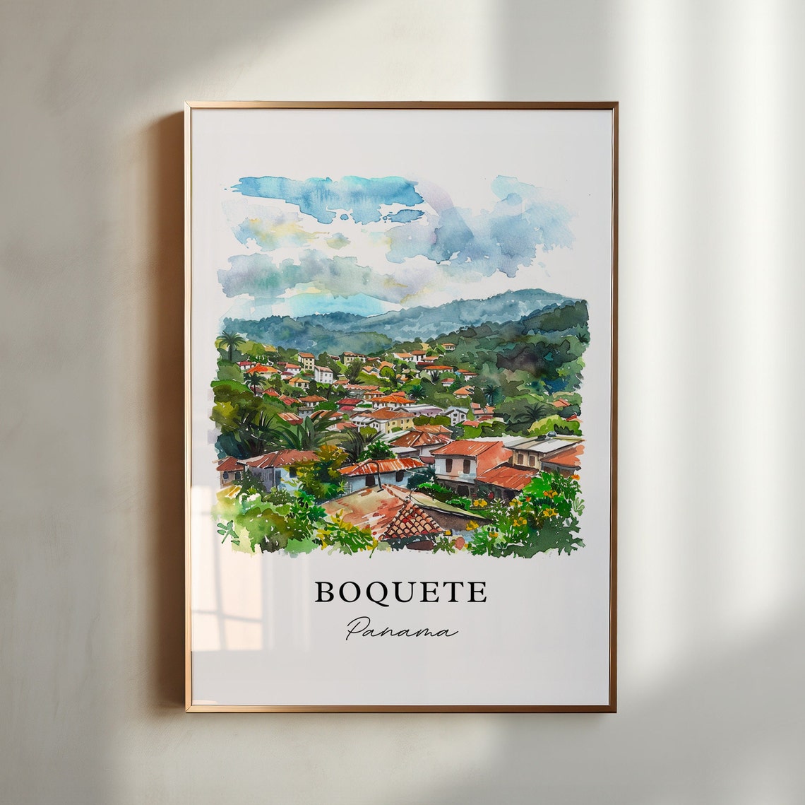 Boquete Panama Hillside Town Mountain Watercolor Travel Poster