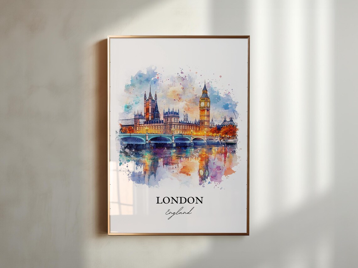 London England Watercolor Big Ben Parliament Thames Travel Poster - Image 5