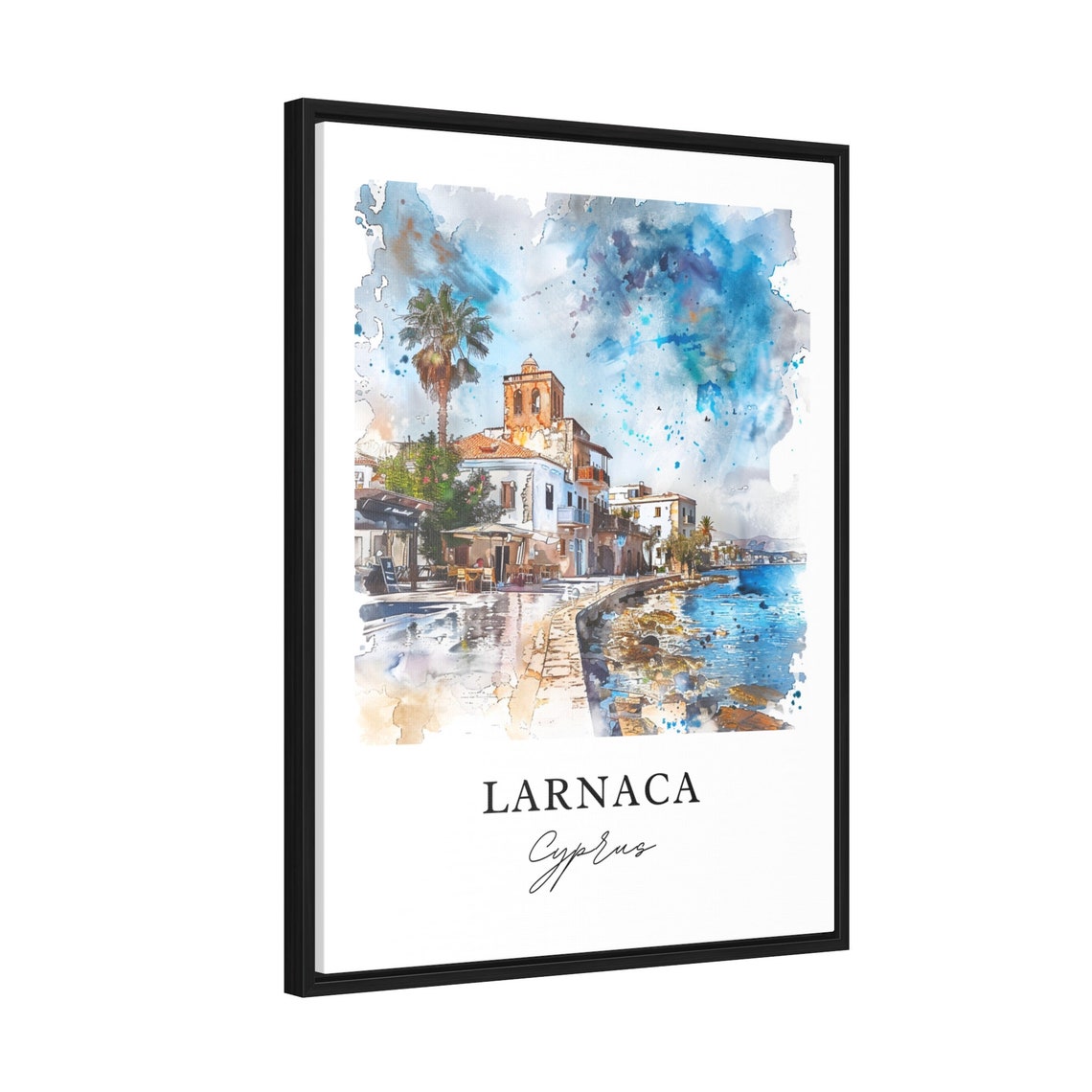 Larnaca Cyprus Sunny Seafront Promenade Watercolor Travel Poster - Image 2
