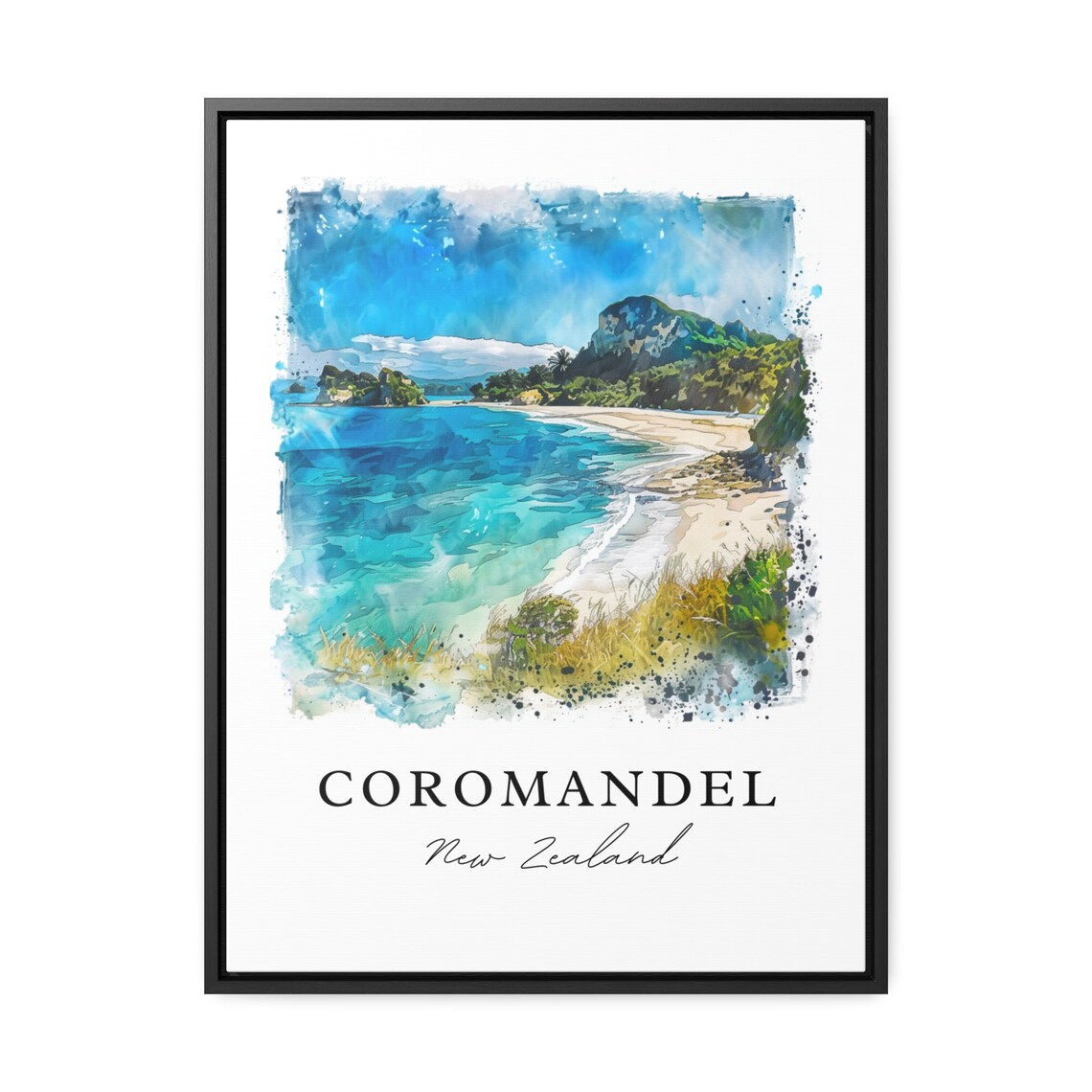 Coromandel New Zealand Turquoise Beach Watercolor Coastal Poster - Image 2
