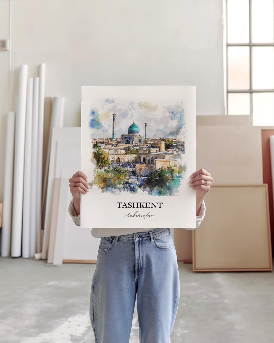 Tashkent Skyline Watercolor Travel Poster, Uzbekistan - Image 4