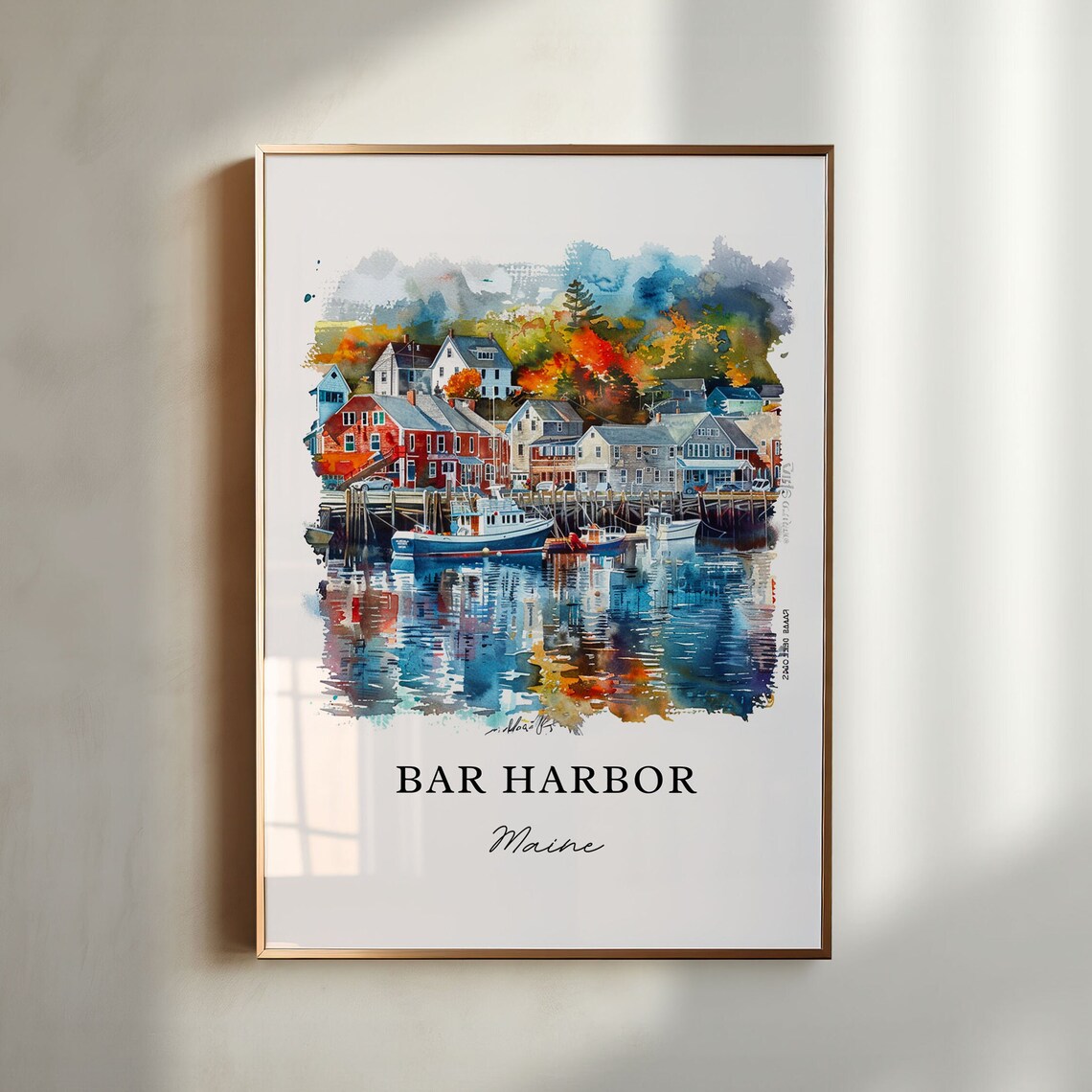 Bar Harbor Maine Watercolor Travel Poster, Housewarming