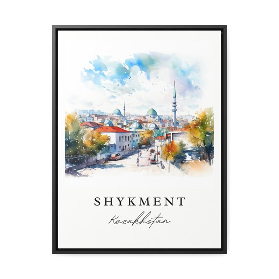 Shykment Kazakhstan Watercolor Domed City Street Scene Poster