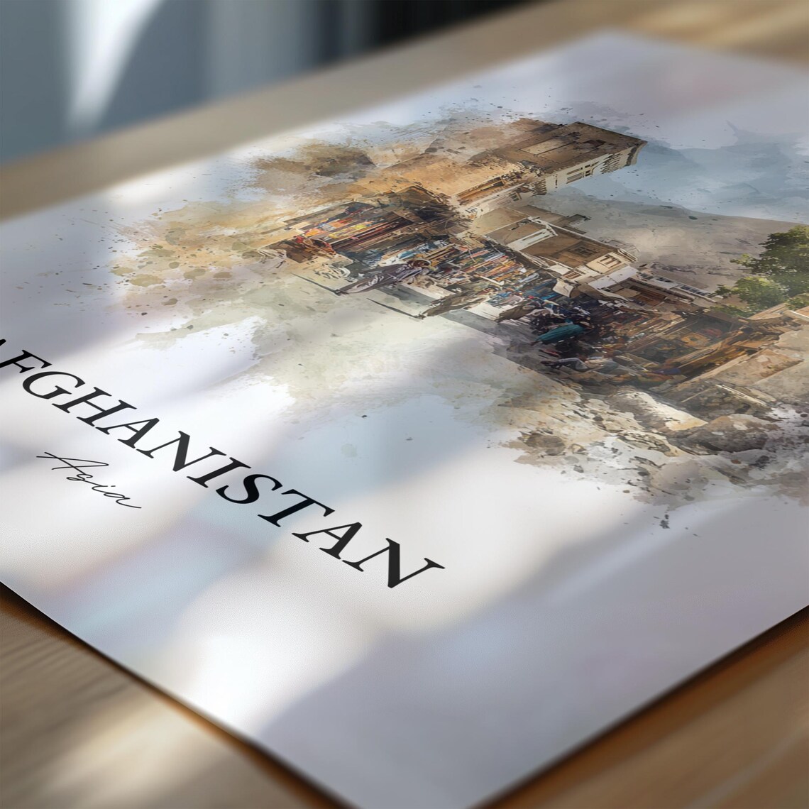 Afghanistan Asia Old Bazaar Mountain Street Watercolor Travel Poster - Image 6