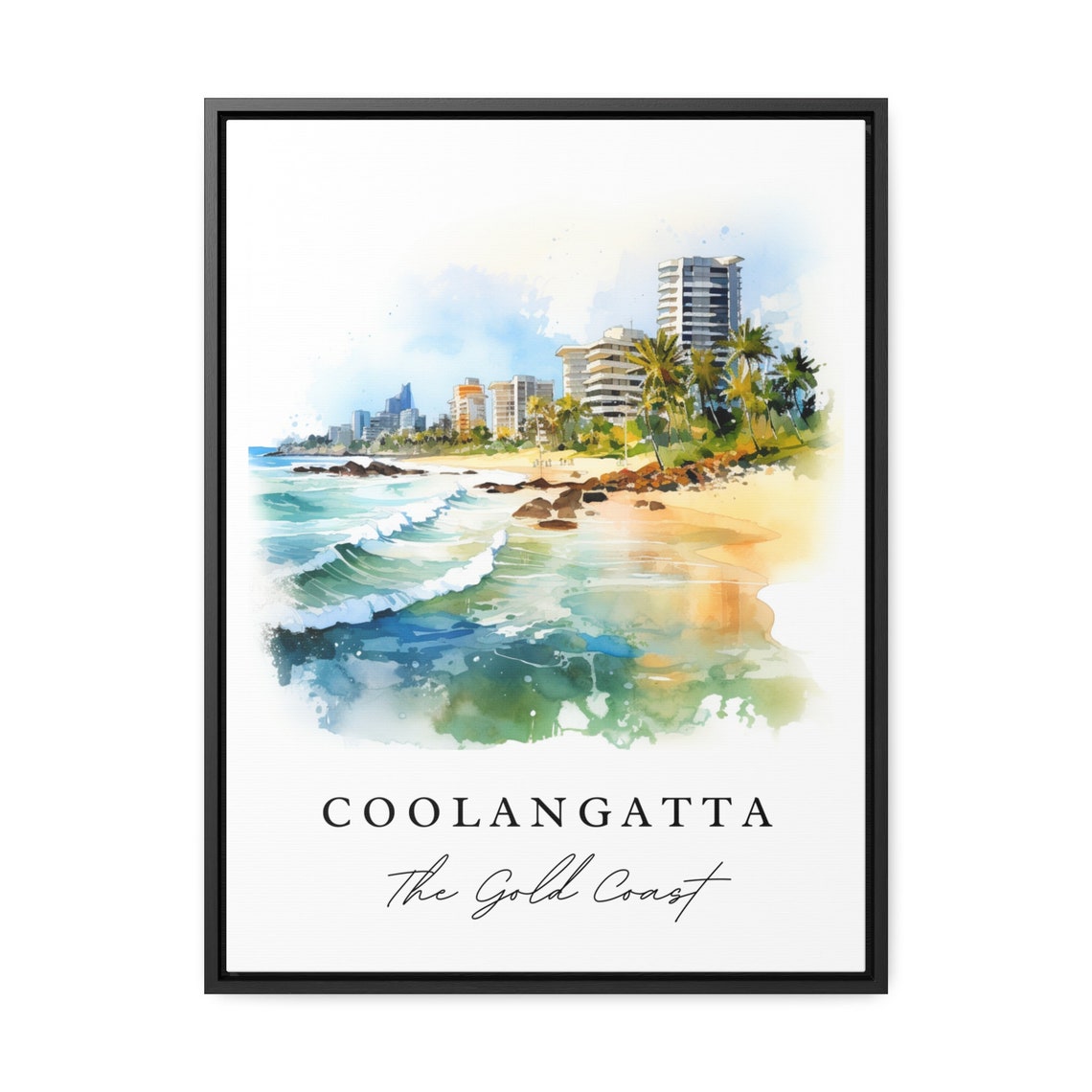 Coolangatta Gold Coast Beach Surf Waves Watercolor Art Poster - Image 3