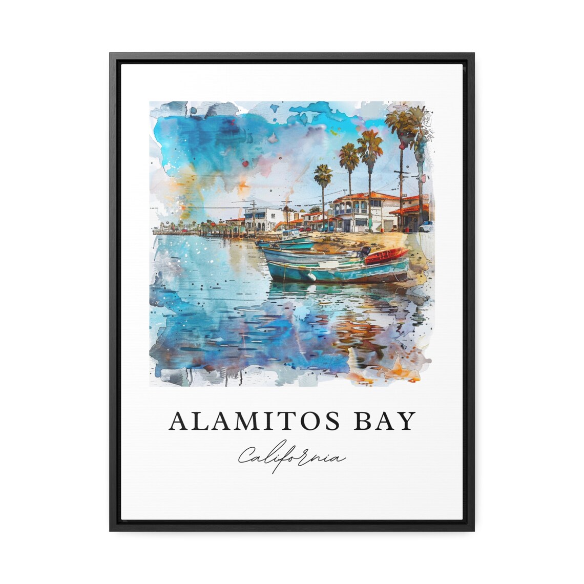 Alamitos Bay California Harbor Boats Marina Watercolor Poster - Image 2