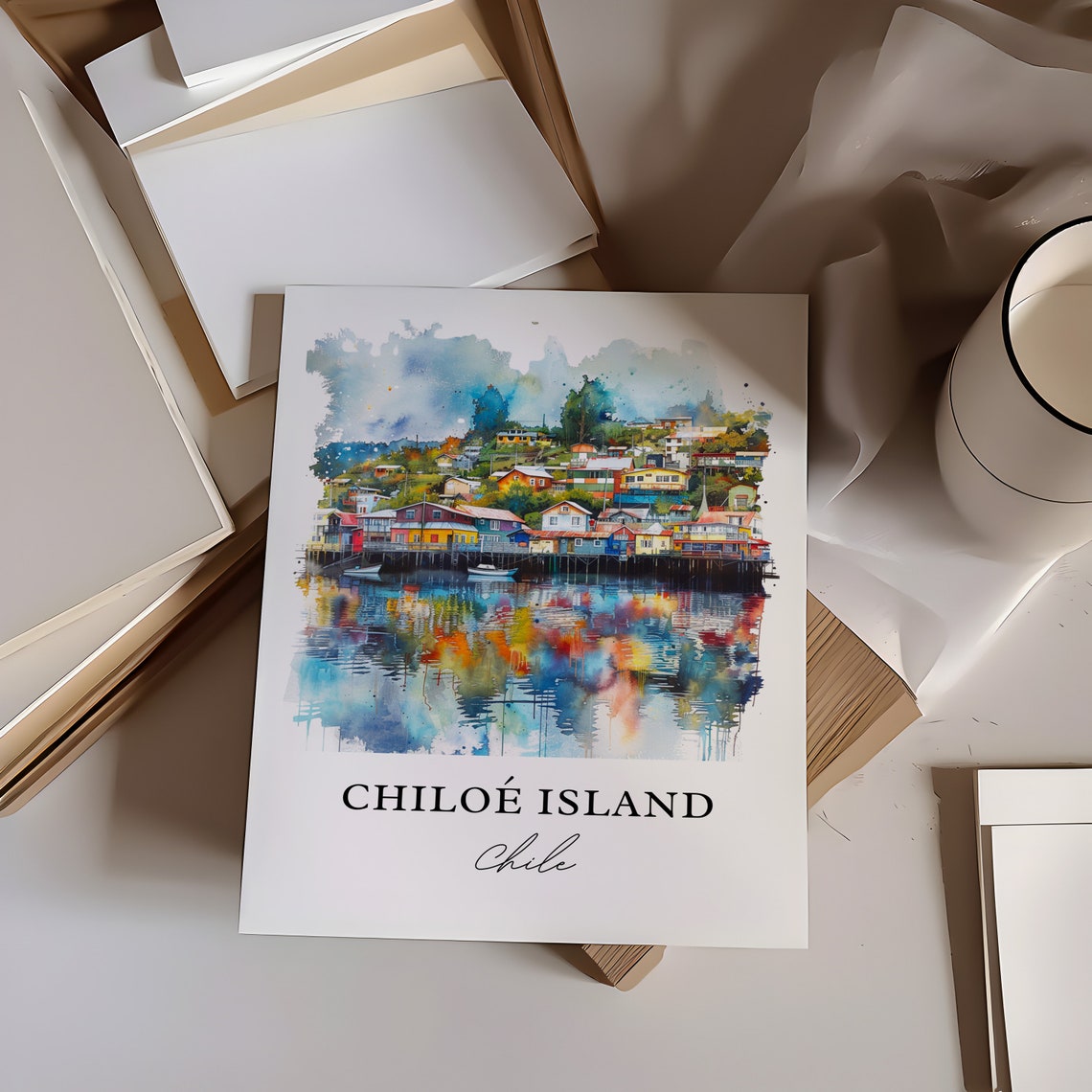 Chiloe Island Wall Art Print Chile Watercolor Travel Poster Housewarming Gift - Image 5