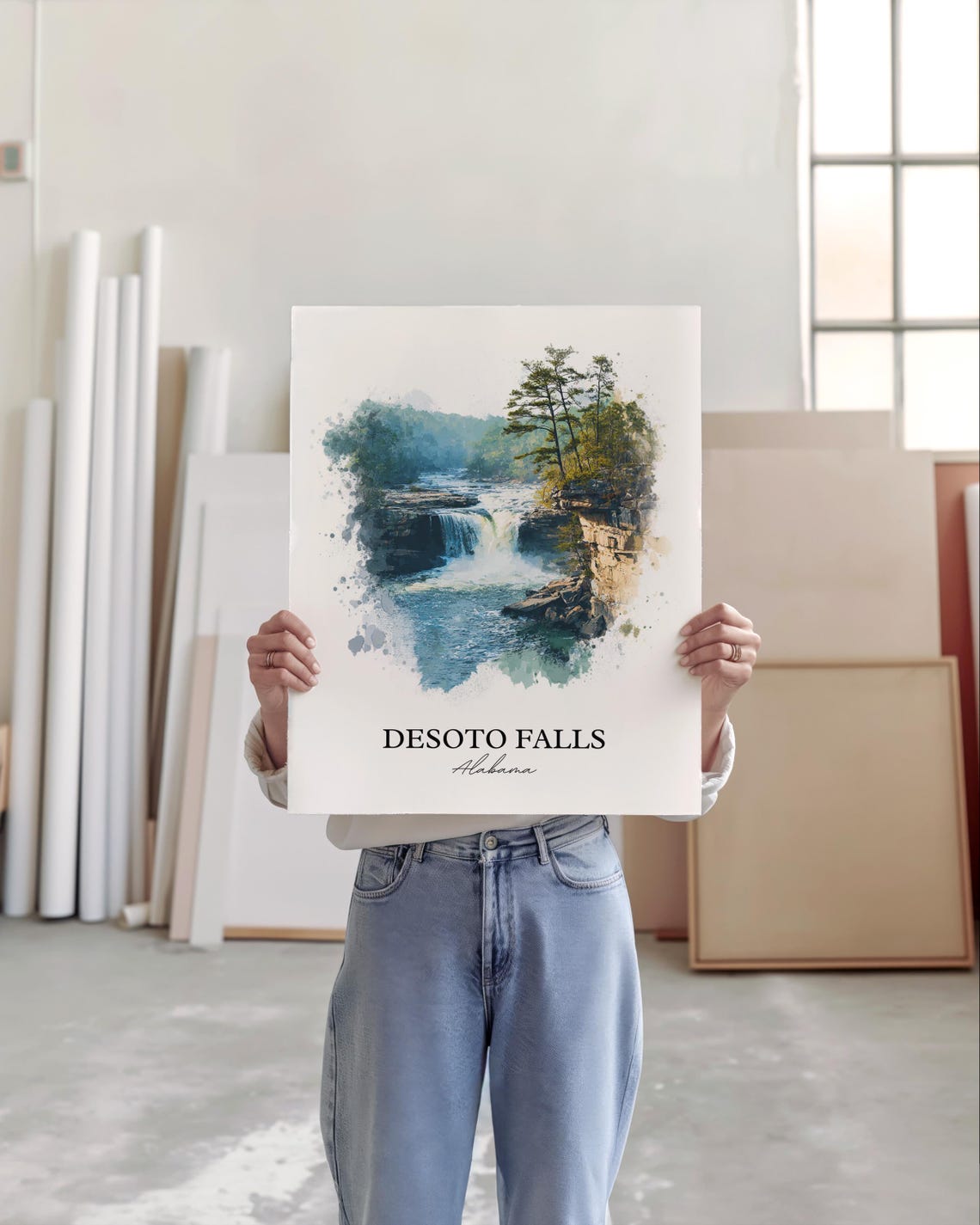 Desoto Falls Alabama River Pine Cliff Cascade Watercolor Poster - Image 5