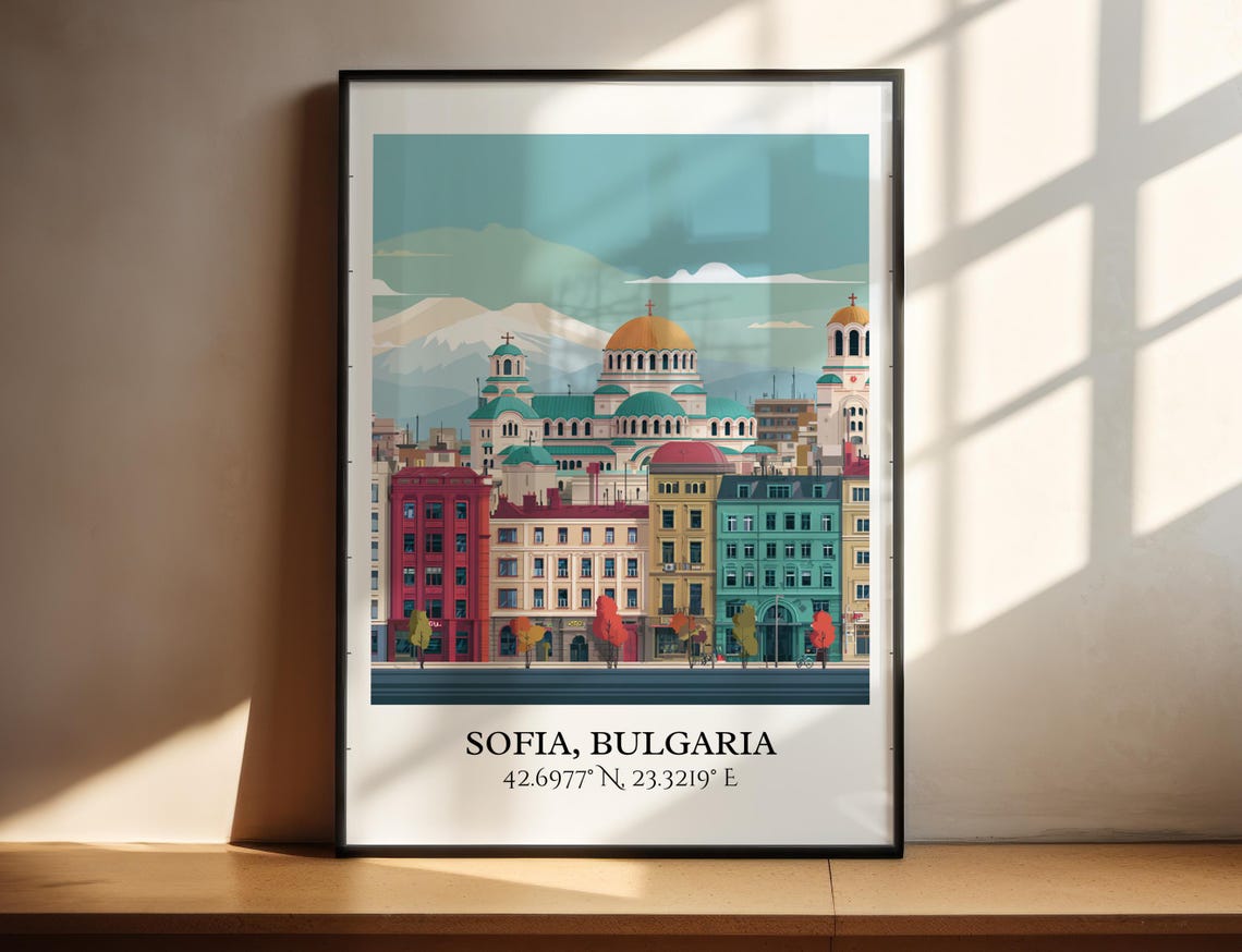 Sofia Bulgaria Cathedral Domes Mountain Backdrop Travel Poster - Image 2