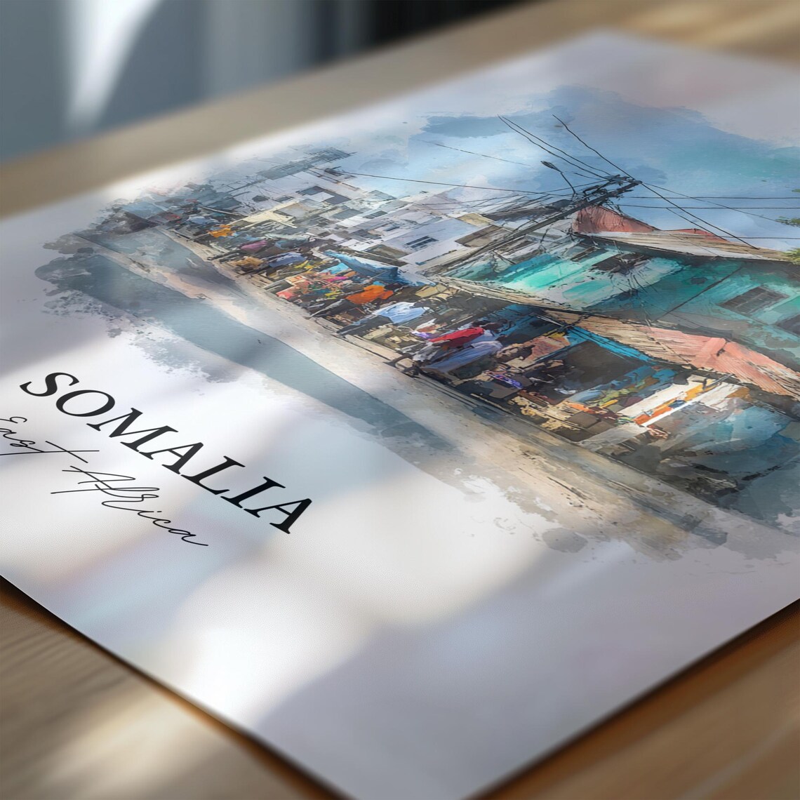 Somalia East Africa Market Street Scene Watercolor Travel Poster - Image 6