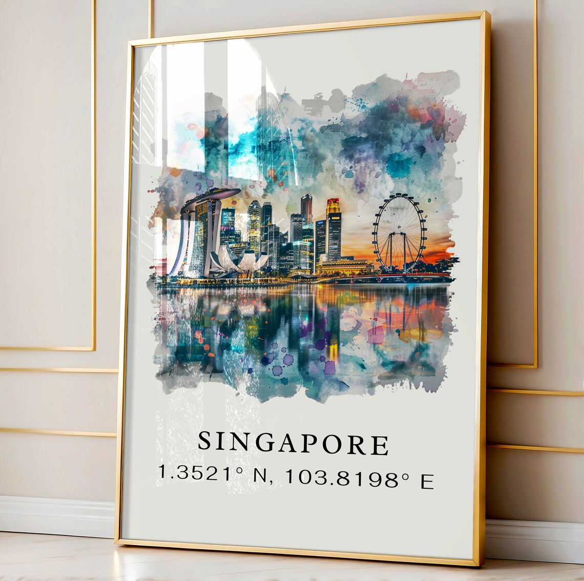 Singapore Skyline Watercolor Marina Bay Cityscape Travel Poster - Image 4