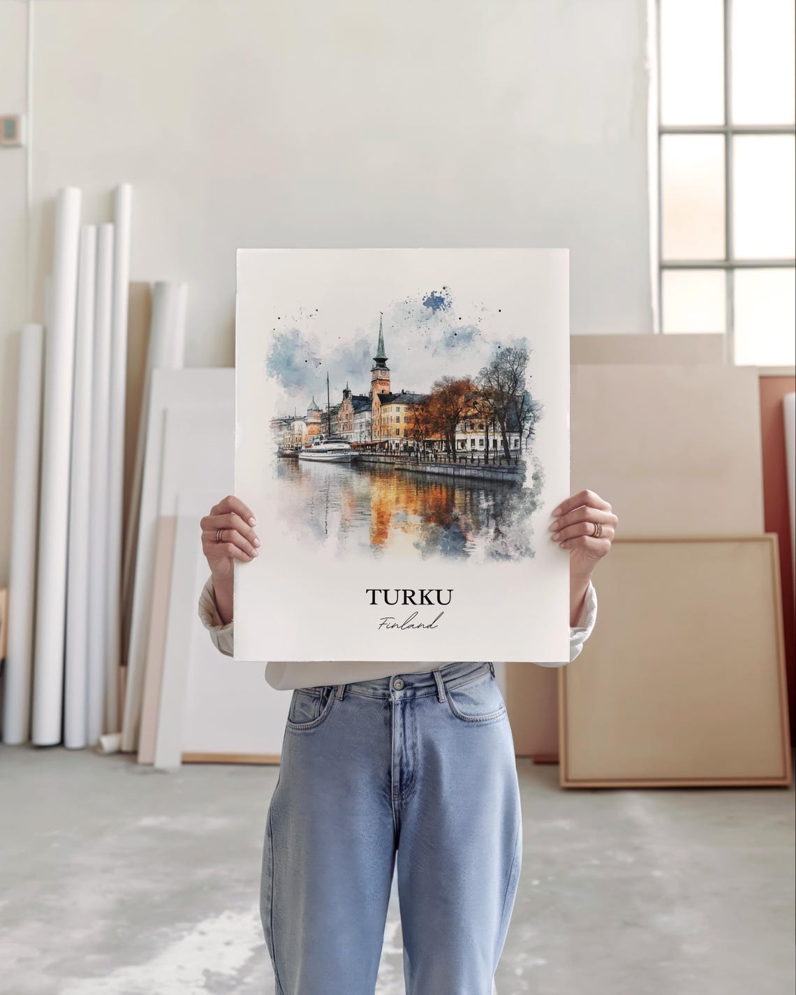 Turku Finland Riverside Old Town Watercolor Skyline Travel Art Poster - Image 4