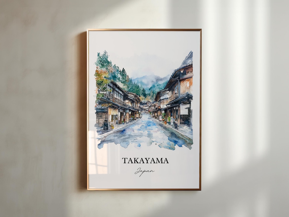 Takayama Japan Watercolor Old Town Street Wooden Houses Poster - Image 4