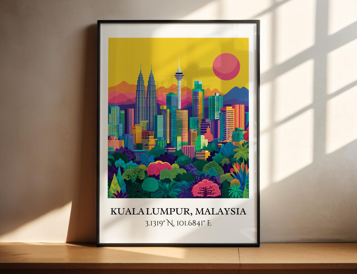 Kuala Lumpur Malaysia Sunset Twin Towers Jungle Foreground Poster