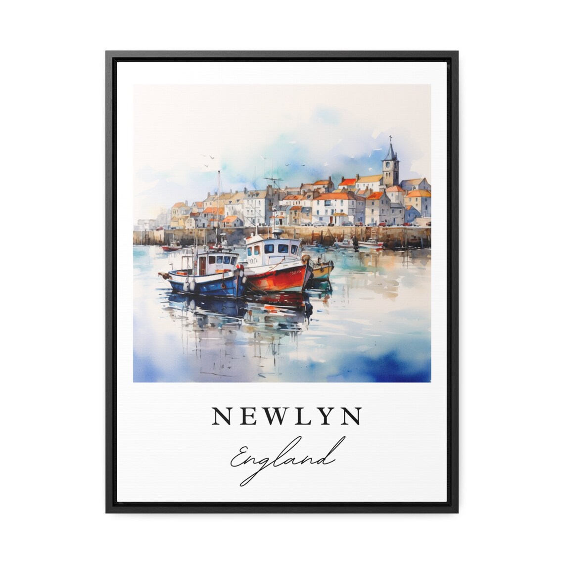 Newlyn England Watercolor Fishing Harbor Boats Travel Poster - Image 2