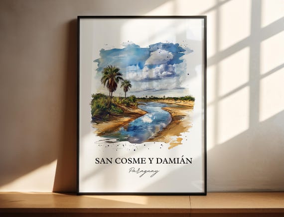 San Cosme Y Damin Art Paraguay Print Watercolor Itapa Gift Travel Poster Housewarming