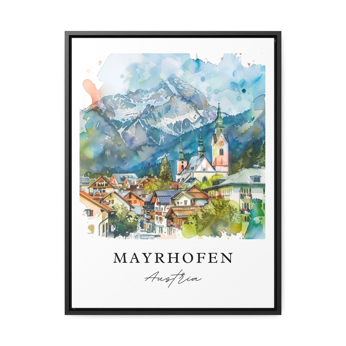 Mayrhofen Austria Alpine Village Watercolor Mountain Travel Poster - Image 3