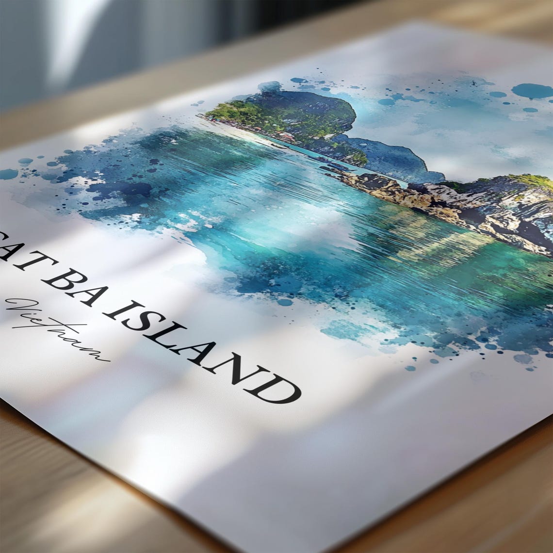 Cat Ba Island Vietnam Watercolor Art Turquoise Bay Karst Poster - Image 6
