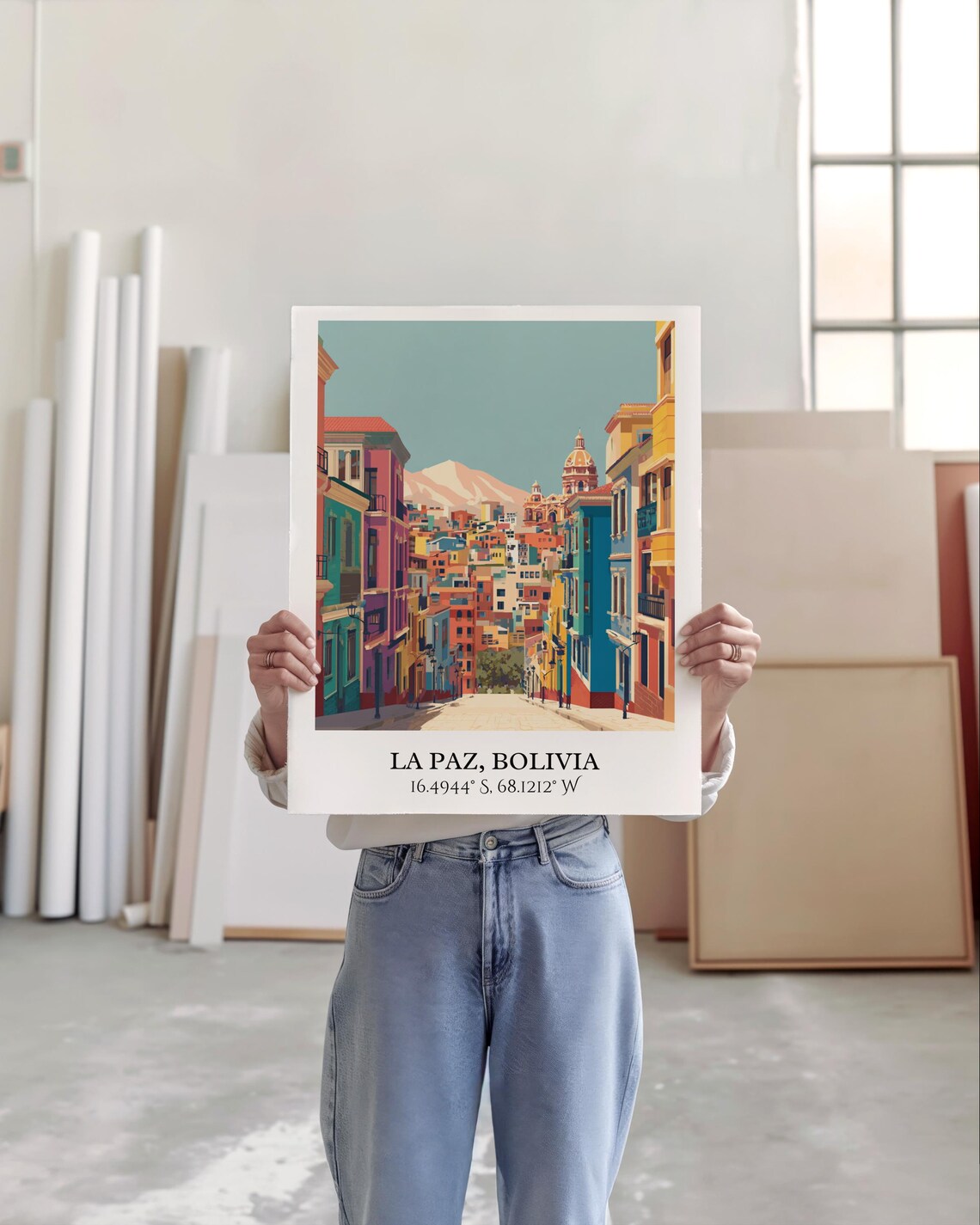 La Paz Bolivia Steep Colorful Street Cathedral Retro Travel Poster - Image 4