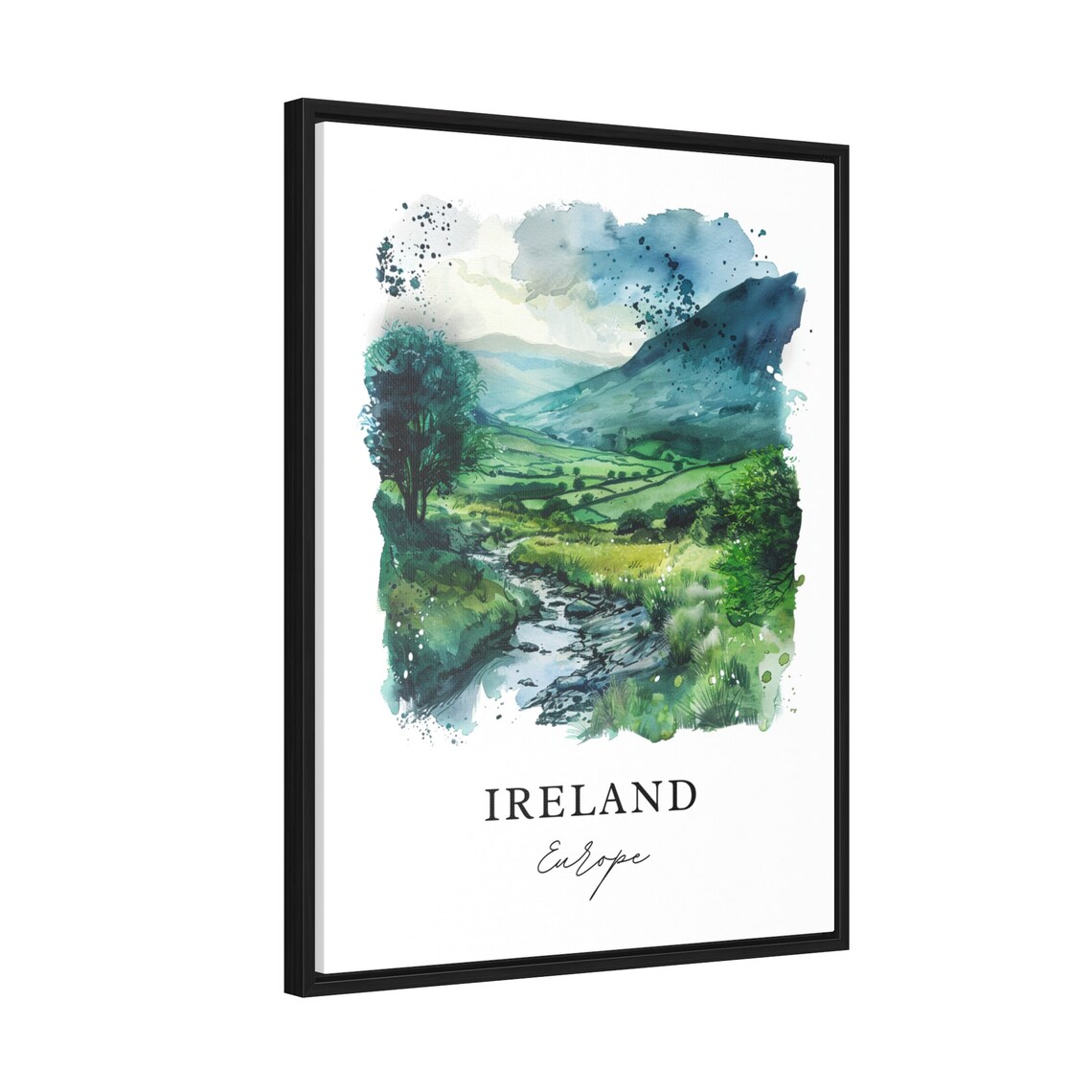 Ireland Green Valley Stream Landscape Watercolor Travel Poster - Image 2