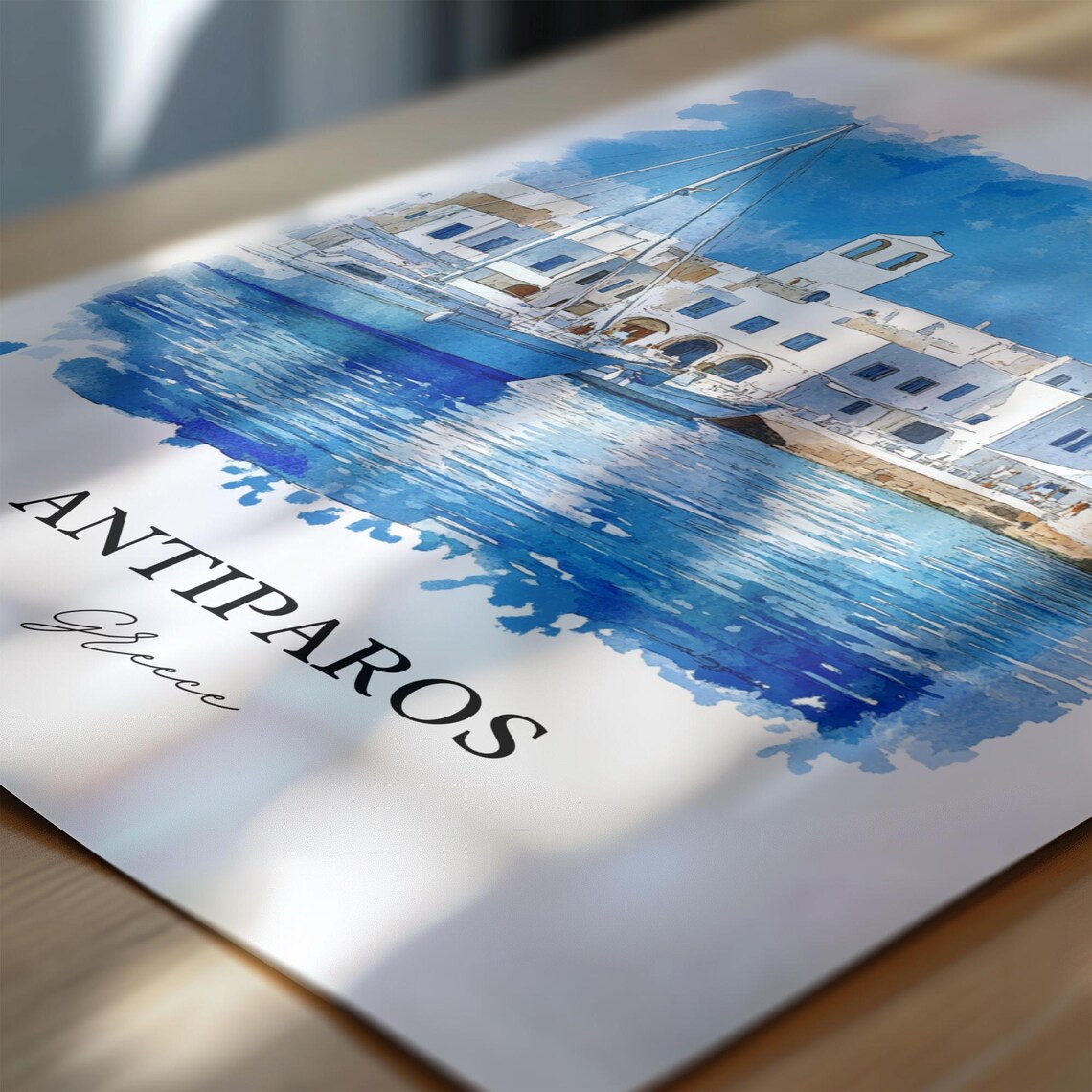 Antiparos Greece Cycladic Harbor Sailboats Watercolor Travel Poster - Image 6