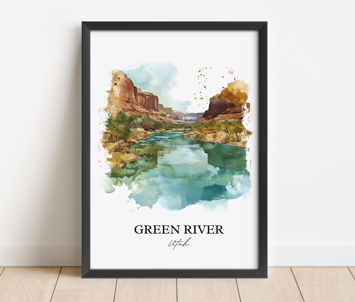 Green River Utah Red Canyon Watercolor River Landscape Poster - Image 2