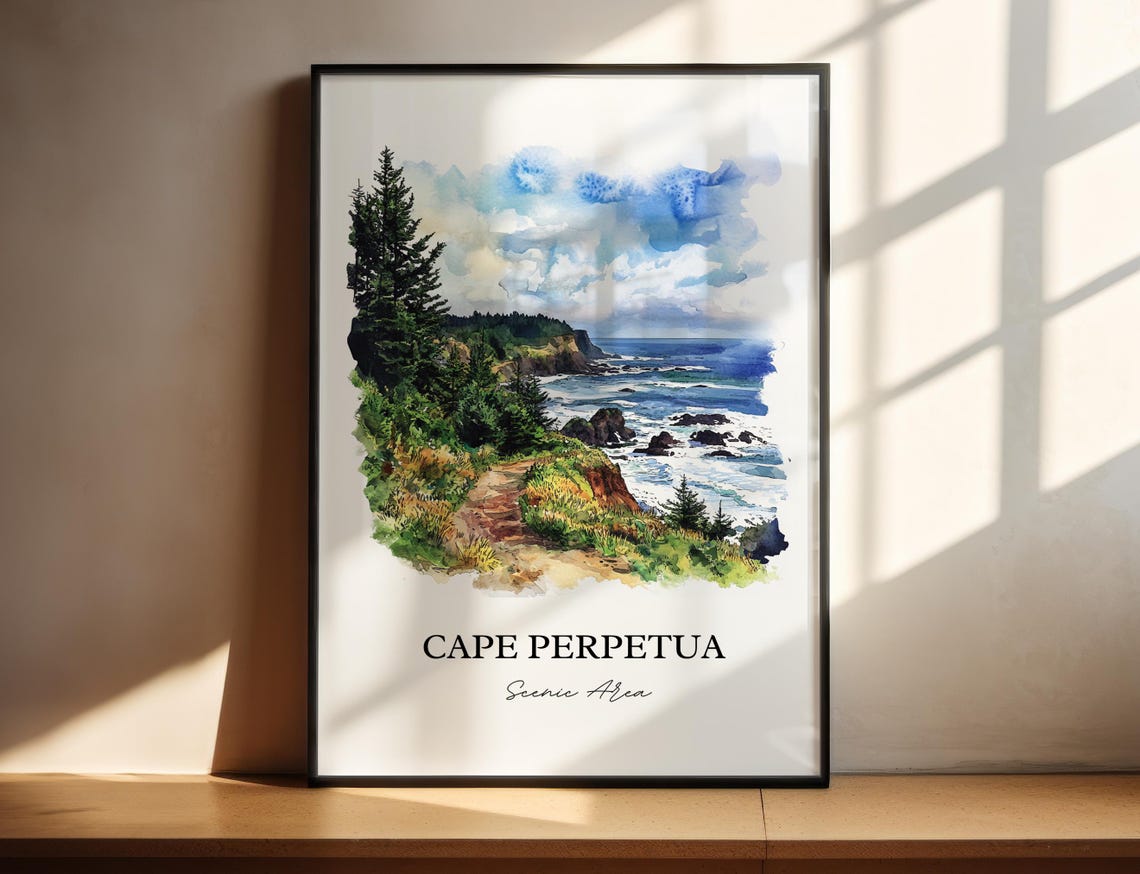 Cape Perpetua Oregon Scenic Area Watercolor Coastal Cliffs Poster