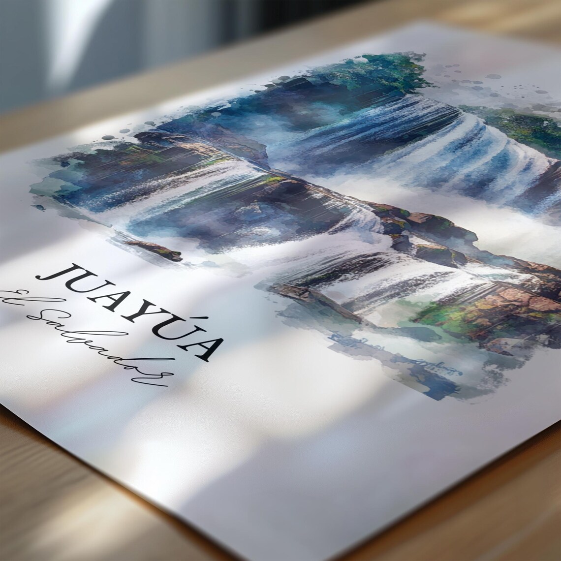 Juayua El Salvador Waterfall Jungle Cascades Watercolor Travel Poster - Image 5
