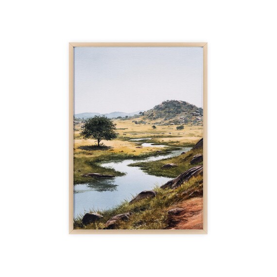 Swaziland African River Landscape Savanna Watercolor Nature Poster