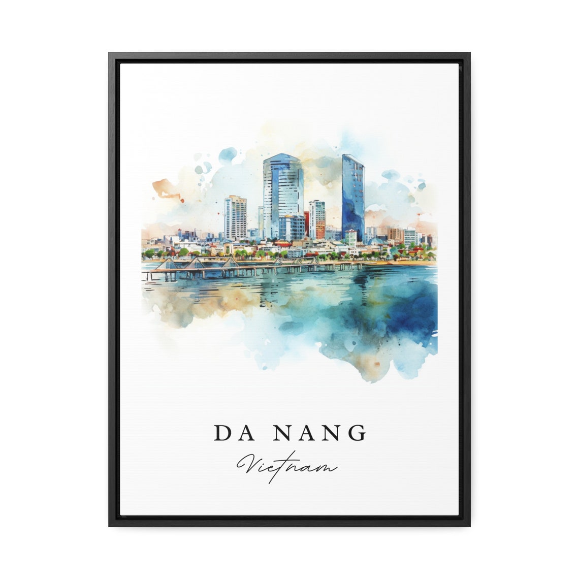 Da Nang Vietnam Watercolor Riverside Cityscape Travel Poster - Image 3
