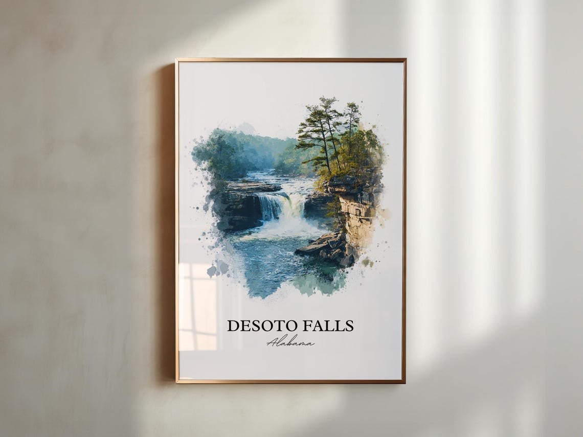Desoto Falls Alabama River Pine Cliff Cascade Watercolor Poster - Image 3