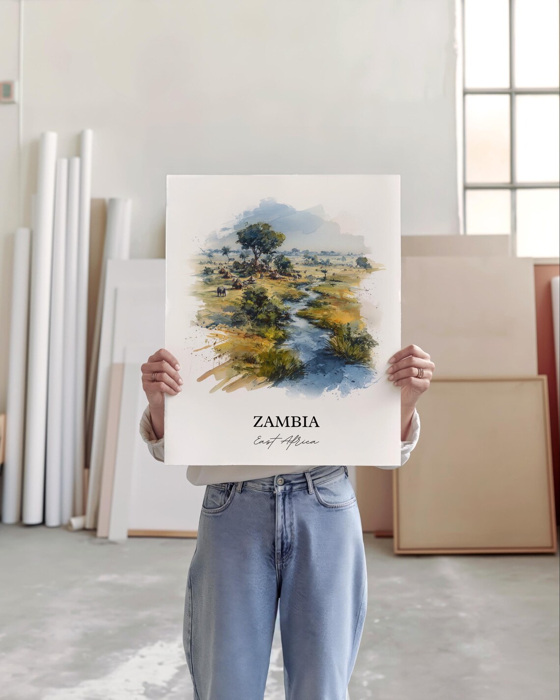 Zambia East Africa River Savanna Wildlife Watercolor Travel Poster - Image 5