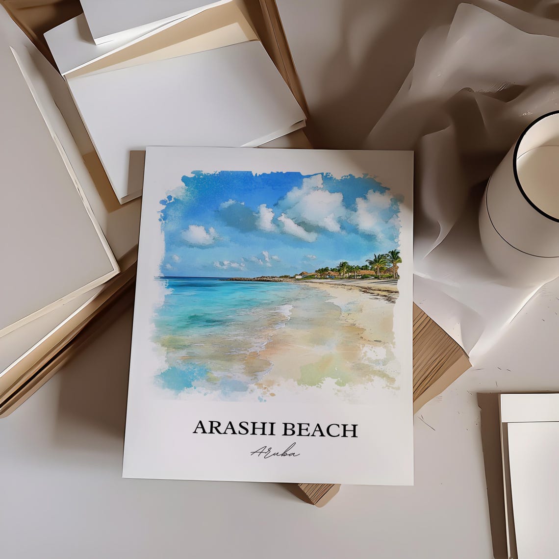Arashi Beach Wall Art Noord Aruba Print Watercolor Gift Travel Poster Housewarming - Image 4
