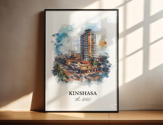 Kinshasa Wall Art Drc Africa Print Watercolor Gift Travel Poster Housewarming