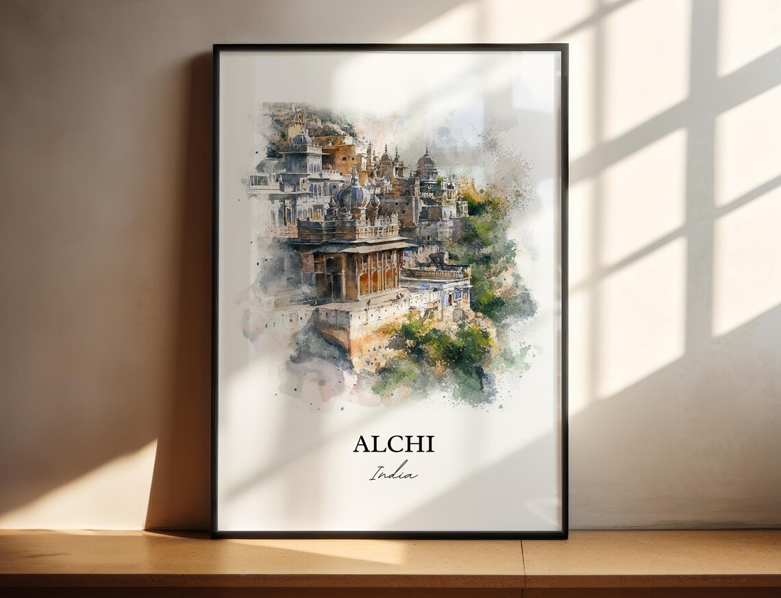 Alchi India Watercolor Historic Buddhist Monastery Travel Poster