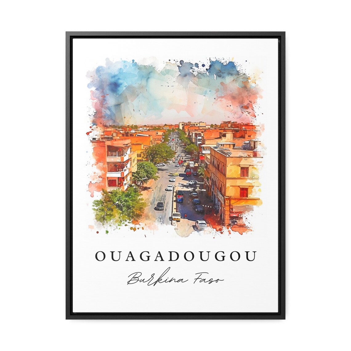 Ouagadougou Burkina Faso City Avenue Watercolor Travel Poster - Image 3