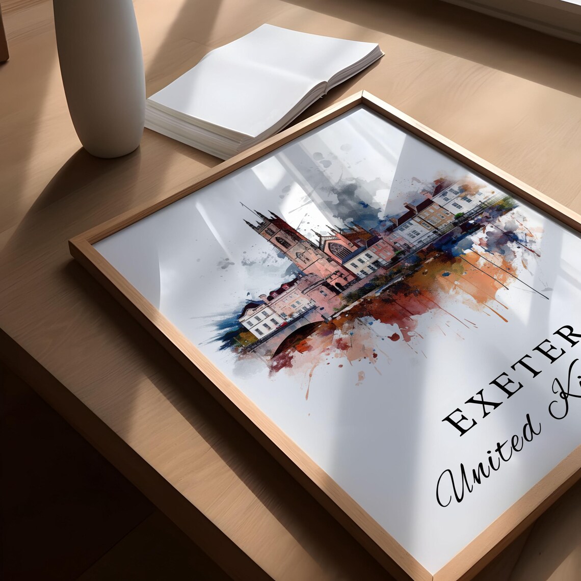 Exeter United Kingdom Cathedral City Watercolor Riverside Poster - Image 4