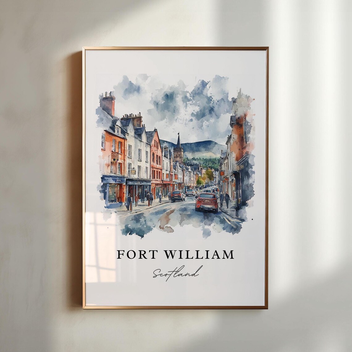 Fort William Scotland Highland Town Street Watercolor Art Poster