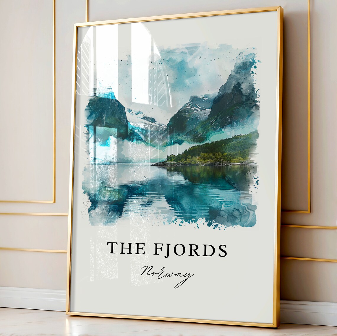 The Fjords Norway Mountain Lake Watercolor Wilderness Travel Poster - Image 3
