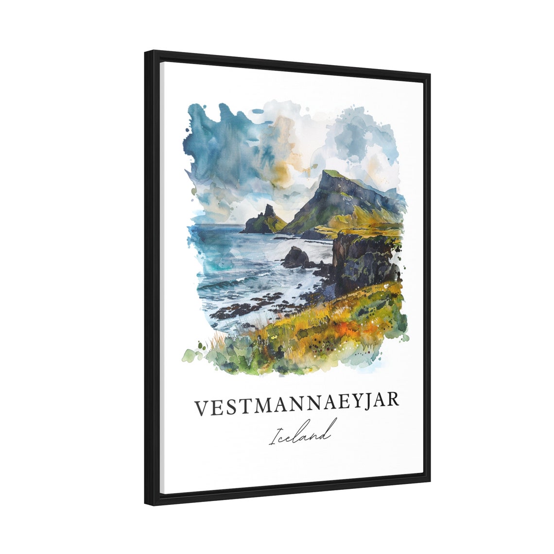 Vestmannaeyjar Iceland Watercolor Travel Poster - Image 2