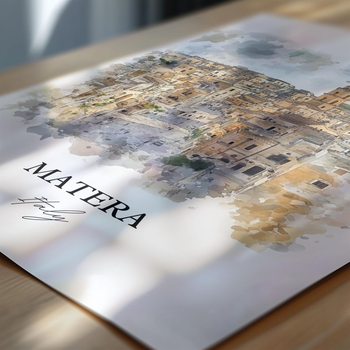 Matera Italy Ancient Stone City Sassi Watercolor Travel Poster - Image 6