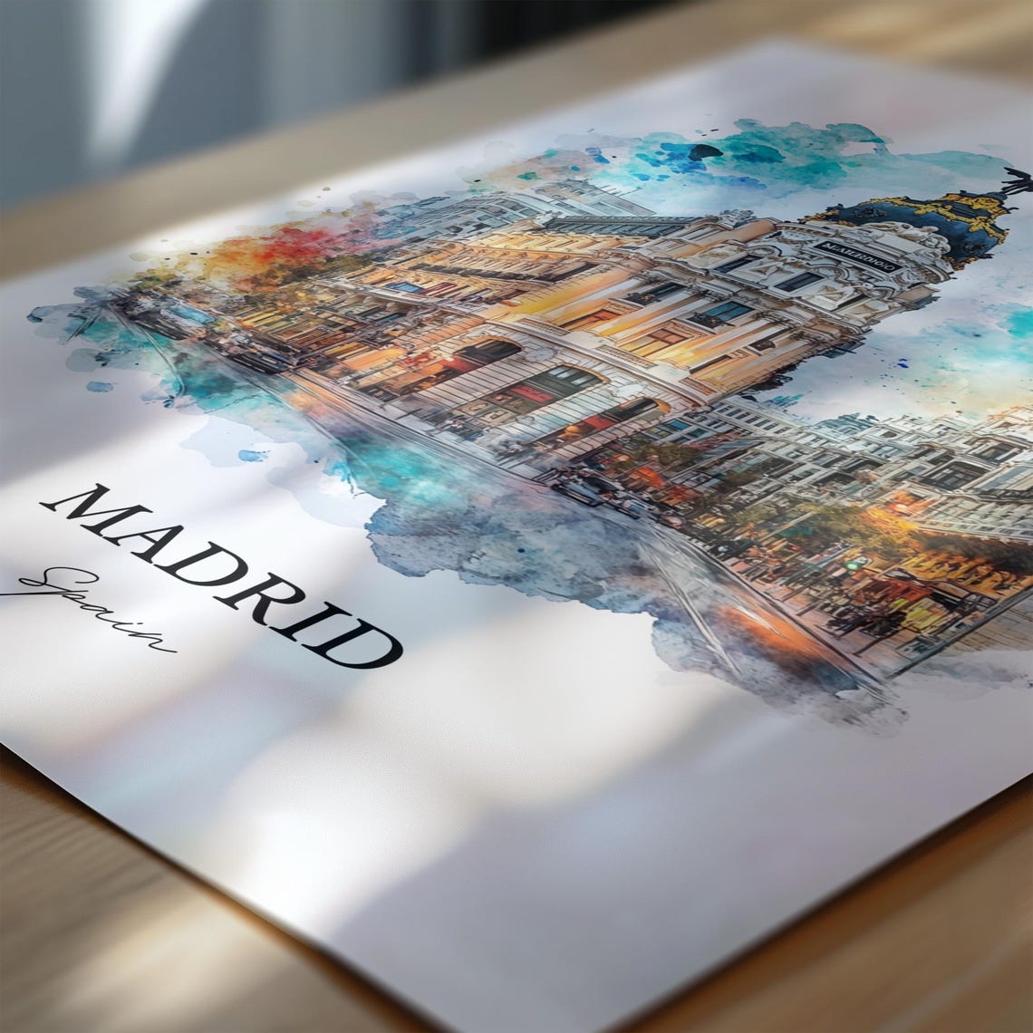 Madrid Spain Gran Via Metropolis Building Watercolor City Poster - Image 6
