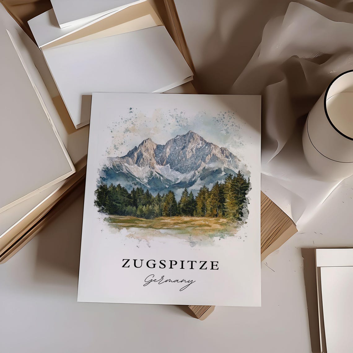 Zugspitze Watercolor Travel Poster, Germany Mountains - Image 6