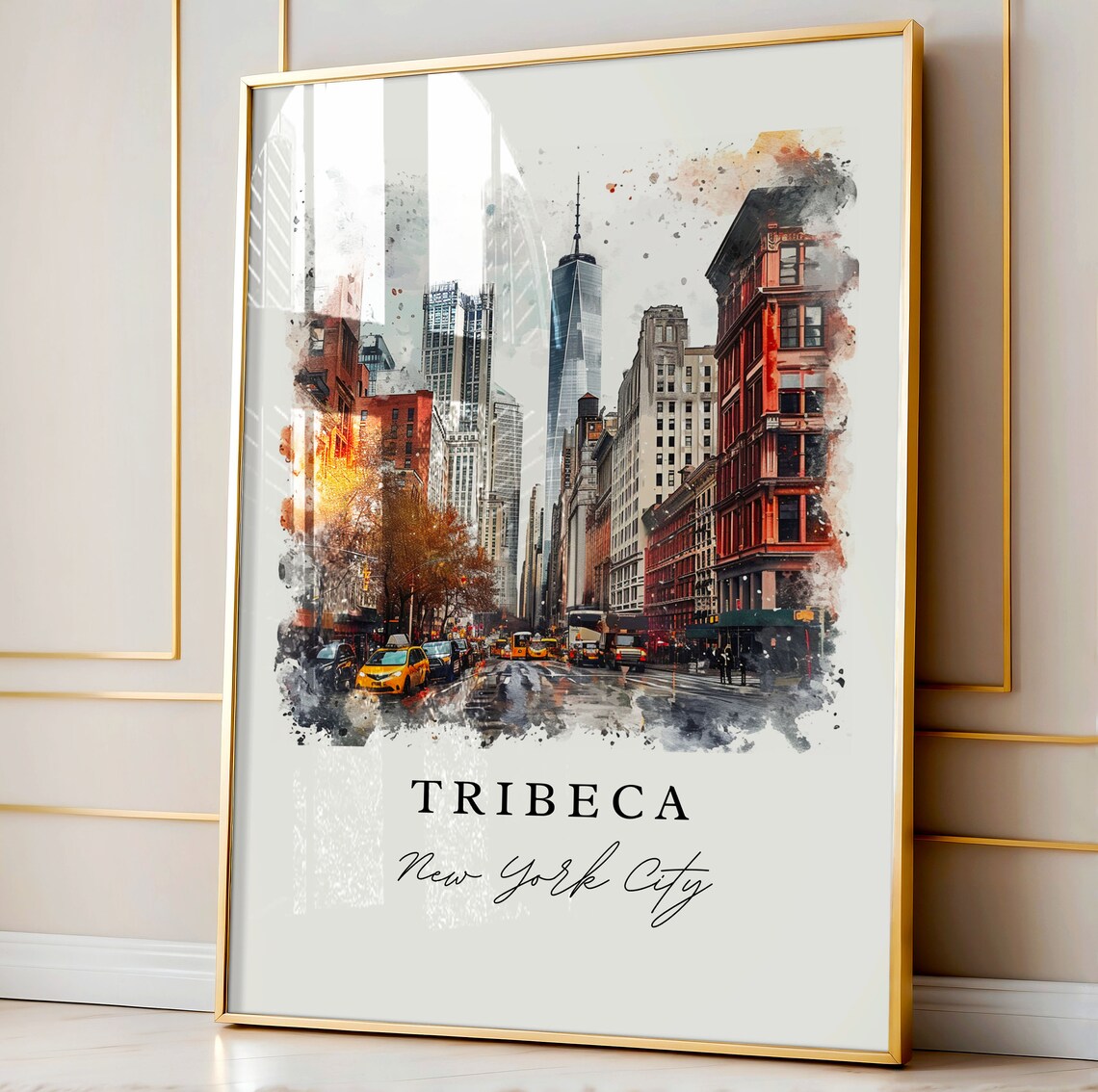 Tribeca New York City Downtown Skyline Watercolor Street Poster - Image 4